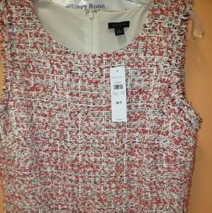 Textured Tweed Fringe Shift Dress Red Multi 10Tall